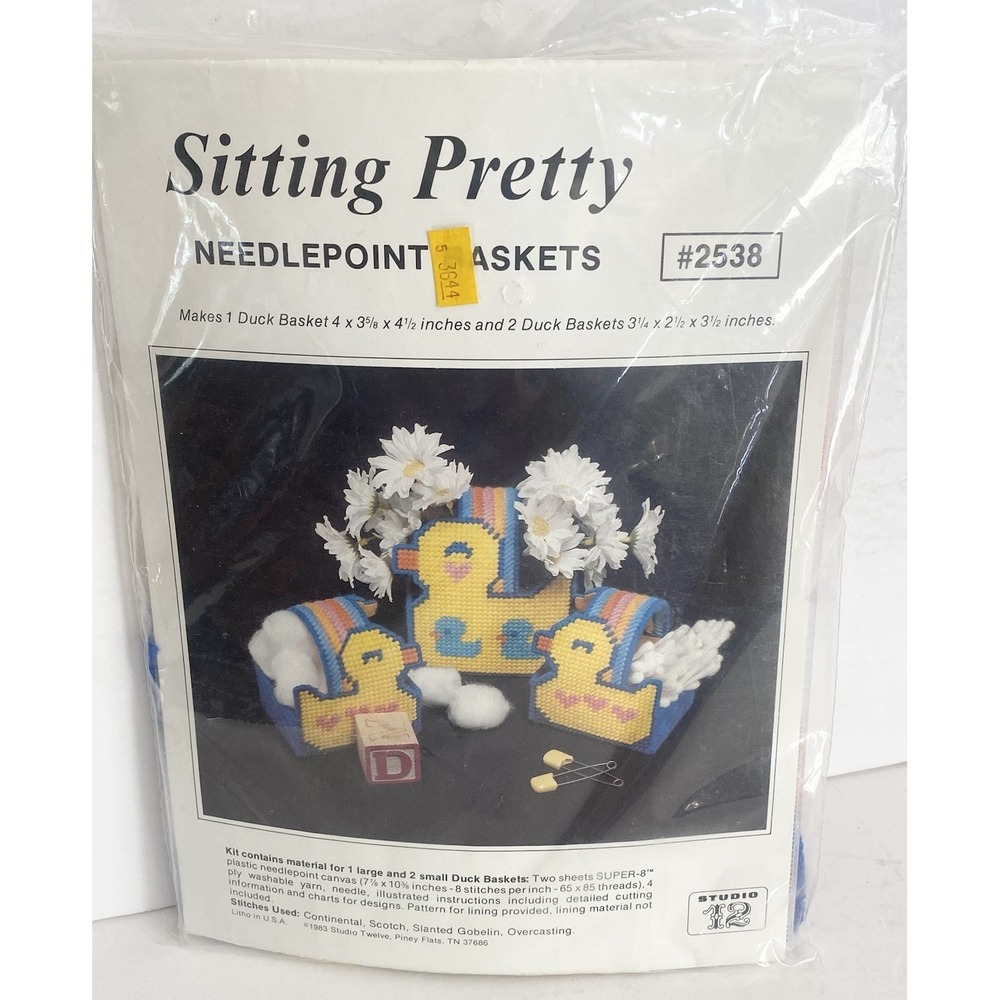 VTG Studio 12 Needlepoint Kit Sitting Pretty Duck 3 Baskets Rainbow 1983‎ New